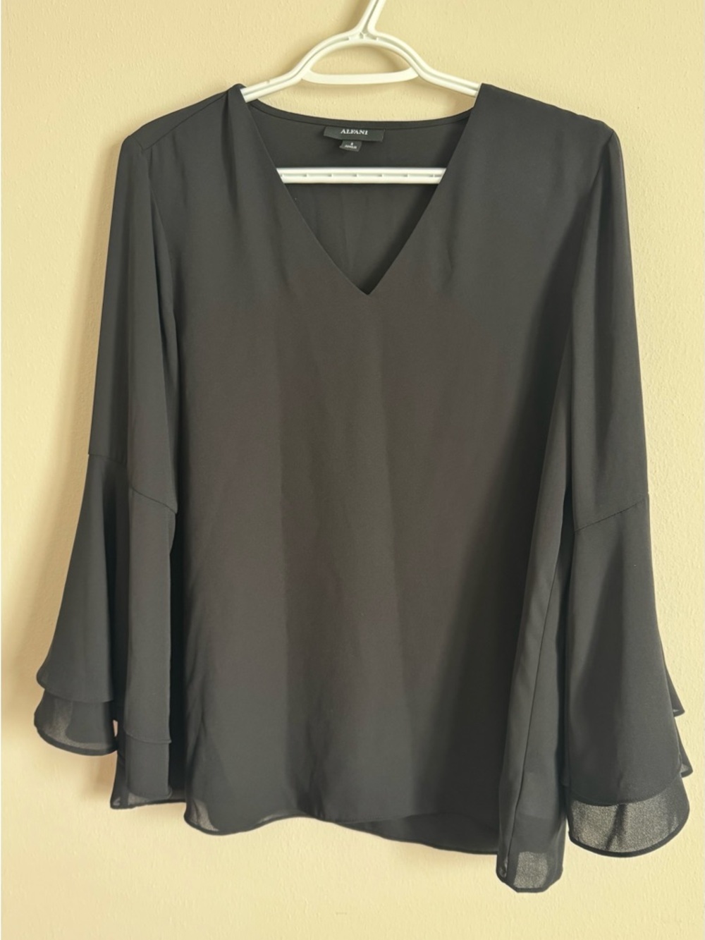 Alfani Black V-Neck Layered Bell Sleeve Blouse